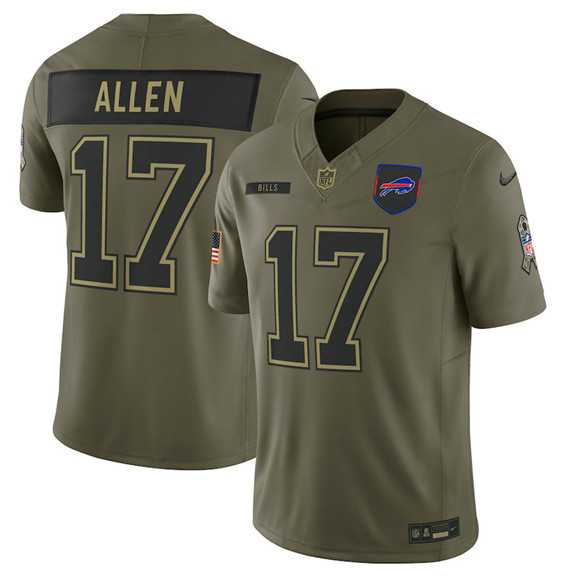 Mens Buffalo Bills #17 Josh Allen Olive 2025 Salute to Service Limited Stitched Jersey Dyin