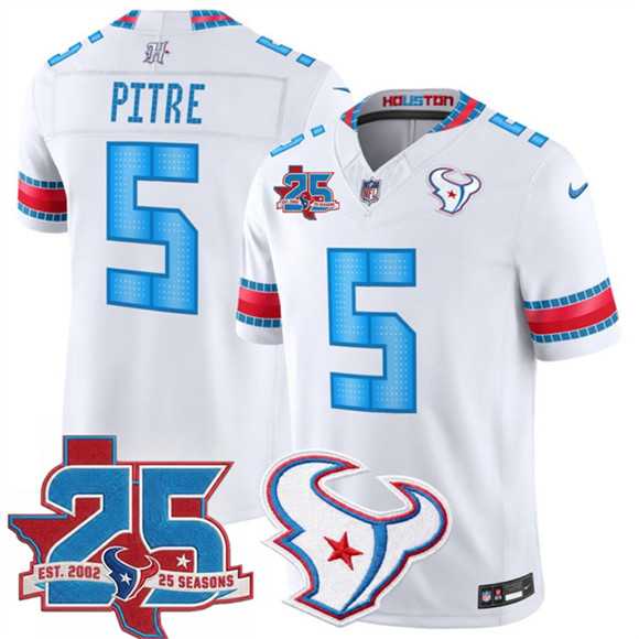 Mens Houston Texans #5 Jalen Pitre White 2026 25th Anniversary Patch F.U.S.E. Rivalries Collection Limited Stitched Jersey Dzhi