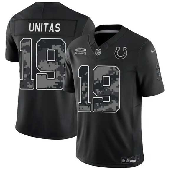 Mens Indianapolis Colts #19 Johnny Unitas Black 2026 F.U.S.E. Salute to Service Limited Stitched Jersey Dzhi