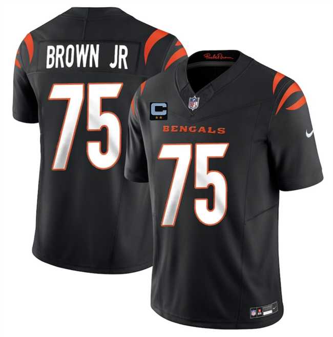 Mens Cincinnati Bengals #75 Orlando Brown Jr Black 2025 F.U.S.E. With 2-Star C Patch Vapor Untouchable Limited Stitched Jersey Dzhi