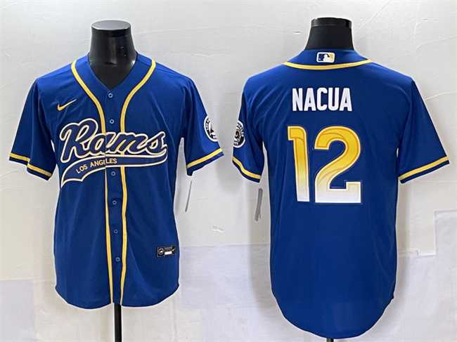 Mens Los Angeles Rams #12 Puka Nacua Royal Cool Base Stitched Baseball Jersey
