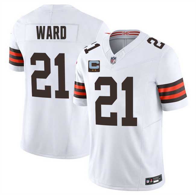 Mens Cleveland Browns #21 Denzel Ward White 2025 F.U.S.E. With 2-Star C Patch Vapor Limited Stitched Jersey Dzhi
