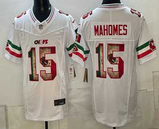 Mens Kansas City Chiefs #15 Patrick Mahomes White FUSE Mexico Vapor Limited Stitched Jersey Dzhi