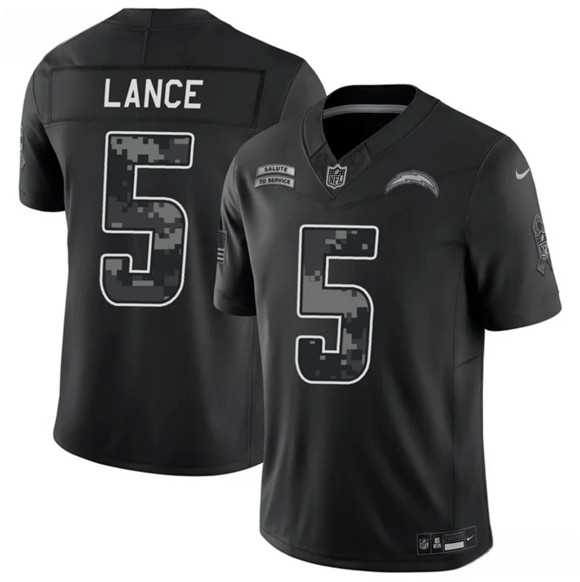 Mens Los Angeles Chargers #5 Trey Lance Black 2026 F.U.S.E. Salute to Service Limited Stitched Jersey Dzhi