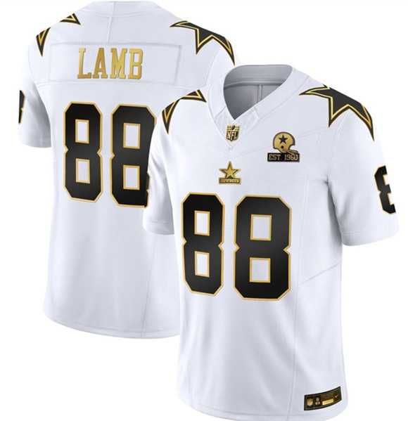 Mens Dallas Cowboys #88 CeeDee Lamb White Gold F.U.S.E. With Established In 1960 Patch Vapor Limited Stitched Jersey Dyin Dyin