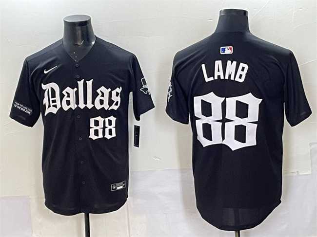 Mens Dallas Cowboys #88 CeeDee Lamb Black Gothic Lone Star Edition Limited Stitched Baseball Jersey