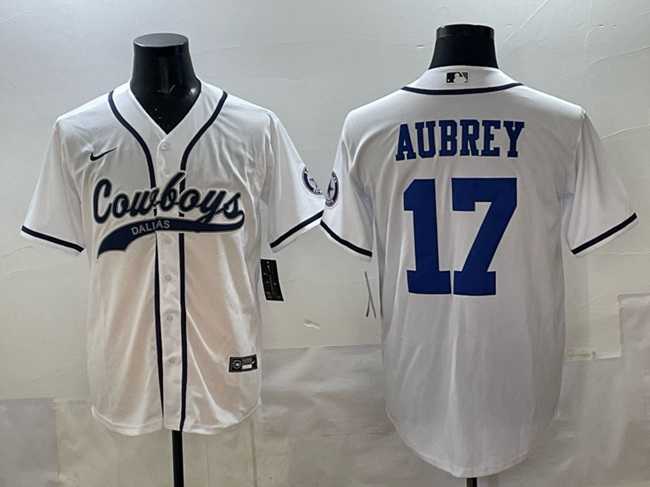 Mens Dallas Cowboys #17 Brandon Aubrey White Cool Base Stitched Baseball Jersey