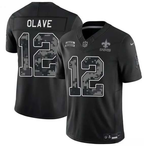 Mens New Orleans Saints #12 Chris Olave Black F.U.S.E. 2026 Salute to Service Limited Stitched Jersey Dzhi