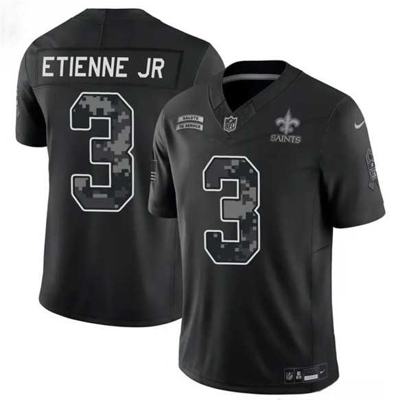 Mens New Orleans Saints #3 Travis Etienne Jr Black F.U.S.E. 2026 Salute to Service Limited Stitched Jersey Dzhi