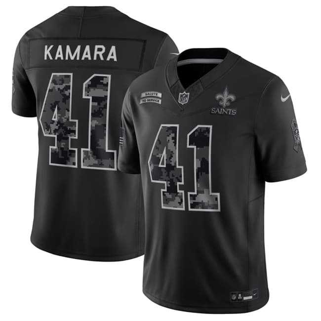 Mens New Orleans Saints #41 Alvin Kamara Black F.U.S.E. 2026 Salute to Service Limited Stitched Jersey Dzhi