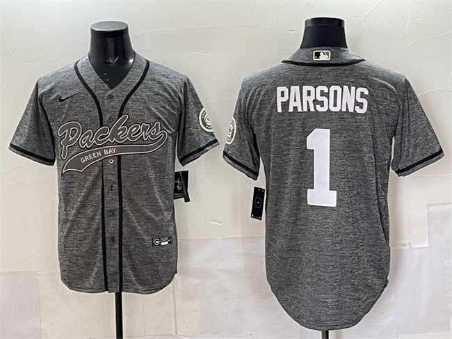 Mens Green Bay Packers #1 Micah Parsons Gray Cool Base Stitched Baseball Jersey