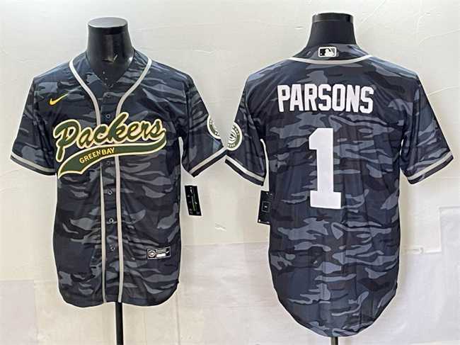 Mens Green Bay Packers #1 Micah Parsons Gray Camo Cool Base Stitched Baseball Jersey