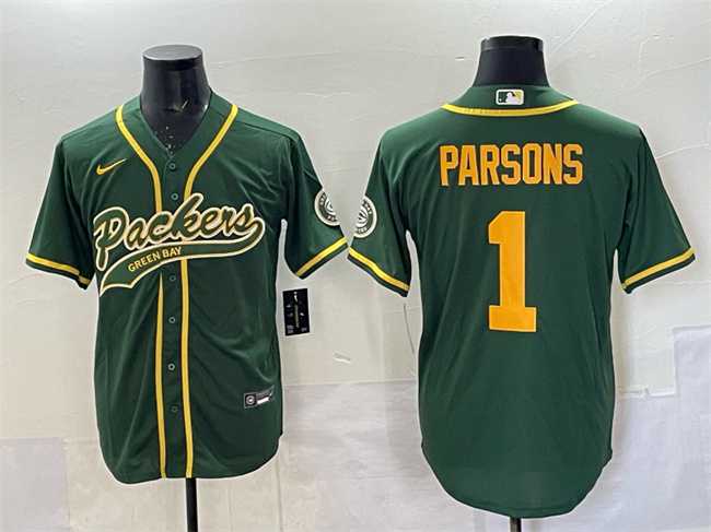 Mens Green Bay Packers #1 Micah Parsons Green Cool Base Stitched Baseball Jersey