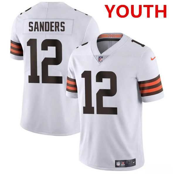 Youth Cleveland Browns #12 Shedeur Sanders White 2025 Vapor Limited Stitched Jersey Dzhi