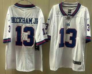 Mens New York Giants #13 Odell Beckham Jr Limited White Throwback Vapor Jersey