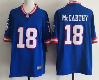 Mens New York Giants #18 JJ McCarthy Limited Blue Throwback Vapor Jersey