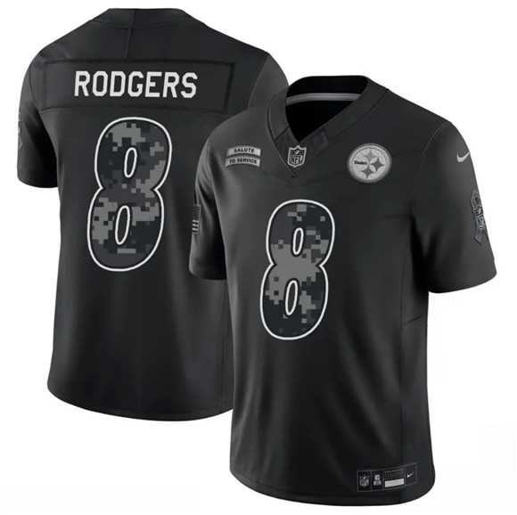 Mens Pittsburgh Steelers #8 Aaron Rodgers Black F.U.S.E. 2026 Salute to Service Limited Stitched Jersey Dzhi