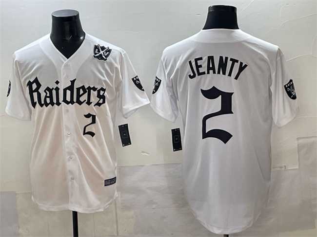 Mens Las Vegas Raiders #2 Ashton Jeanty White Gothic Sin City Shadows Edition With 65th Anniversary Patch Vapor Limited Stitched Baseball Jersey