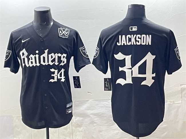 Mens Las Vegas Raiders #34 Bo Jackson Black Gothic Sin City Shadows Edition With 65th Anniversary Patch Vapor Limited Stitched Baseball Jersey