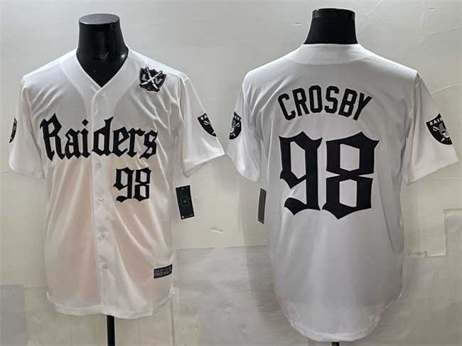 Mens Las Vegas Raiders #98 Maxx Crosby White Gothic Sin City Shadows Edition With 65th Anniversary Patch Vapor Limited Stitched Baseball Jersey