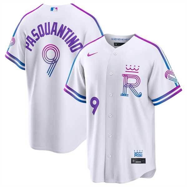 Mens Kansas City Royals #9 Vinnie Pasquantino White 2026 City Connect Stadium Stitched Jersey Dzhi