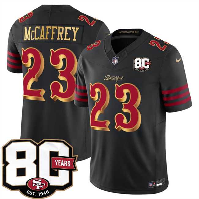 Mens San Francisco 49ers #23 Christian McCaffrey Black 80th Anniversary Patch Rivalries 2026 F.U.S.E. Vapor Untouchable Limited Stitched Jersey Dzhi->->NFL Jersey