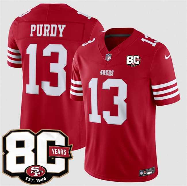 Mens San Francisco 49ers #13 Brock Purdy Red 80th Anniversary Patch 2026 F.U.S.E. Vapor Untouchable Limited Stitched Jersey Dzhi->->NFL Jersey