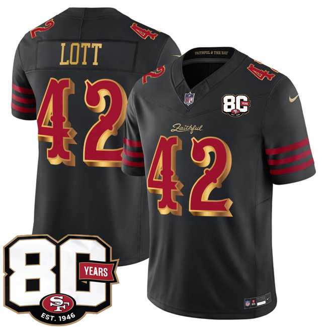 Mens San Francisco 49ers #42 Ronnie Lott Black 80th Anniversary Patch Rivalries 2026 F.U.S.E. Vapor Untouchable Limited Stitched Jersey Dzhi->->NFL Jersey