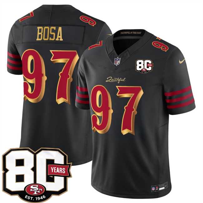 Mens San Francisco 49ers #97 Nick Bosa Black 80th Anniversary Patch Rivalries 2026 F.U.S.E. Vapor Untouchable Limited Stitched Jersey Dzhi->->NFL Jersey