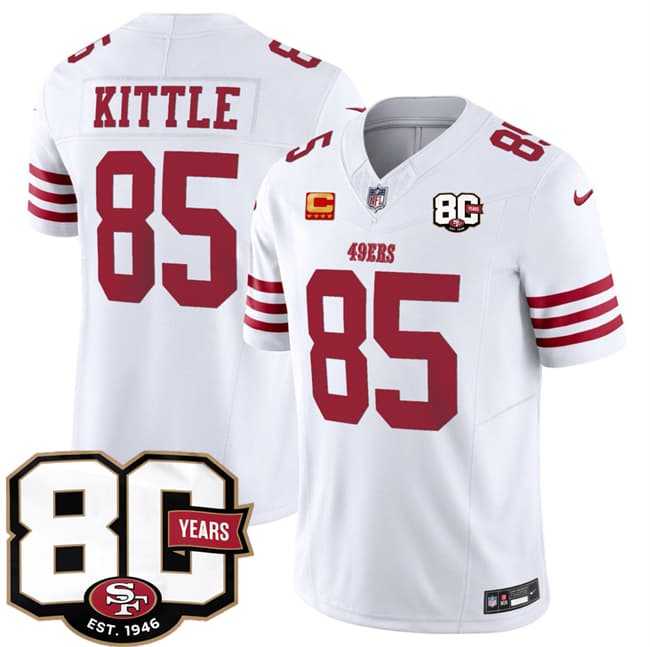 Mens San Francisco 49ers #85 George kittle White 80th Anniversary Patch And 4-Star C Patch 2026 F.U.S.E. Vapor Untouchable Limited Stitched Jersey Dzhi->->NFL Jersey