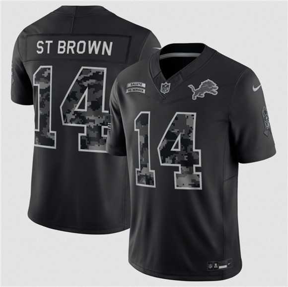 Mens Detroit Lions #14 Amon-Ra St. Brown Black F.U.S.E. 2026 Salute to Service Limited Stitched Jersey->detroit lions->NFL Jersey