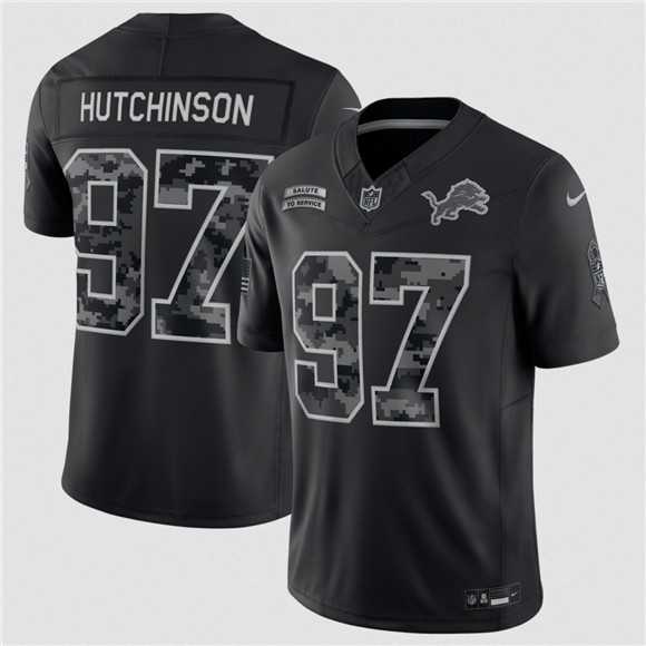 Mens Detroit Lions #97 Aidan Hutchinson Black F.U.S.E. 2026 Salute to Service Limited Stitched Jersey->detroit lions->NFL Jersey