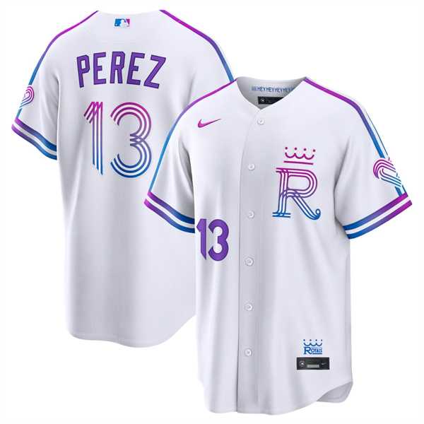 Mens Kansas City Royals #13 Salvador Perez White 2026 City Connect Stadium Stitched Jersey Dzhi