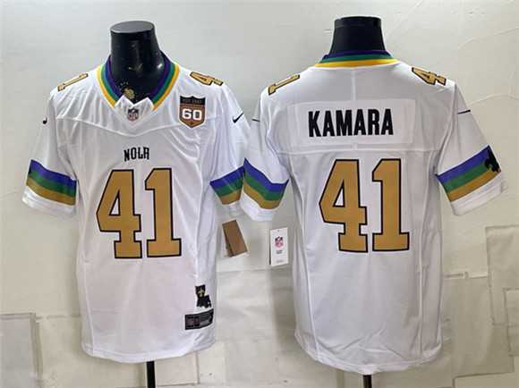 Mens New Orleans Saints #41 Alvin Kamara White F.U.S.E. 60th Anniversary Patch Vapor Limited Stitched Jersey Dzhi