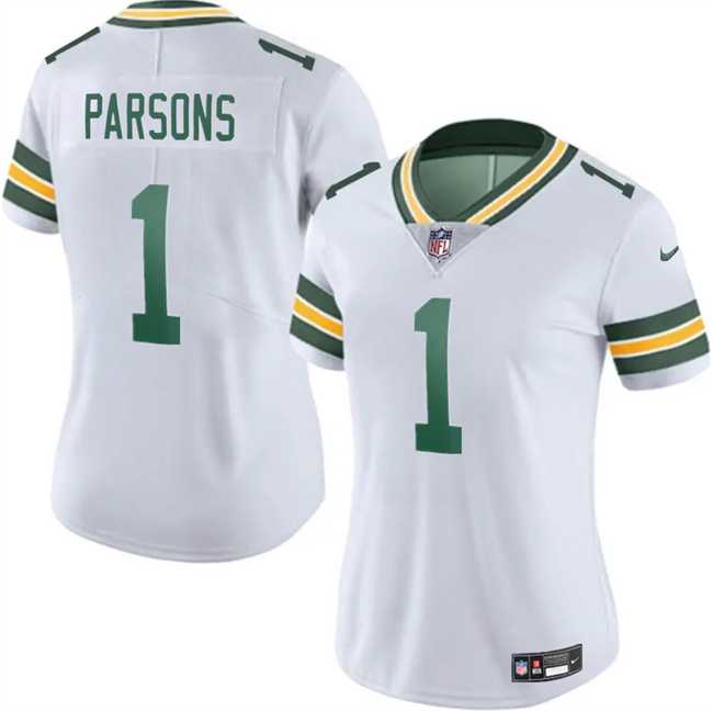 Womens Green Bay Packers #1 Micah Parsons White 2025 Vapor Untouchable Limited Stitched Jersey Dzhi