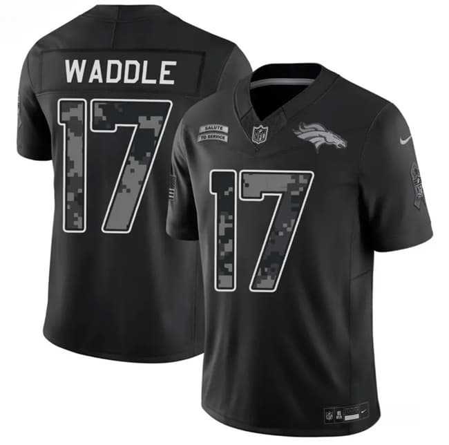 Mens Denver Broncos #17 Jaylen Waddle Black 2026 F.U.S.E. Salute to Service Limited Stitched Stitched Jersey