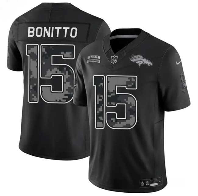 Mens Denver Broncos #15 Nik Bonitto Black 2026 F.U.S.E. Salute to Service Limited Stitched Stitched Jersey