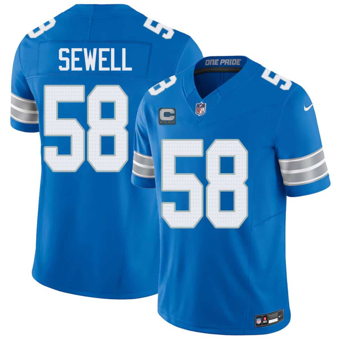 Mens Detroit Lions #58 Penei Sewell Blue 2026 With 4-Star C Patch F.U.S.E. Vapor Limited Stitched Jersey