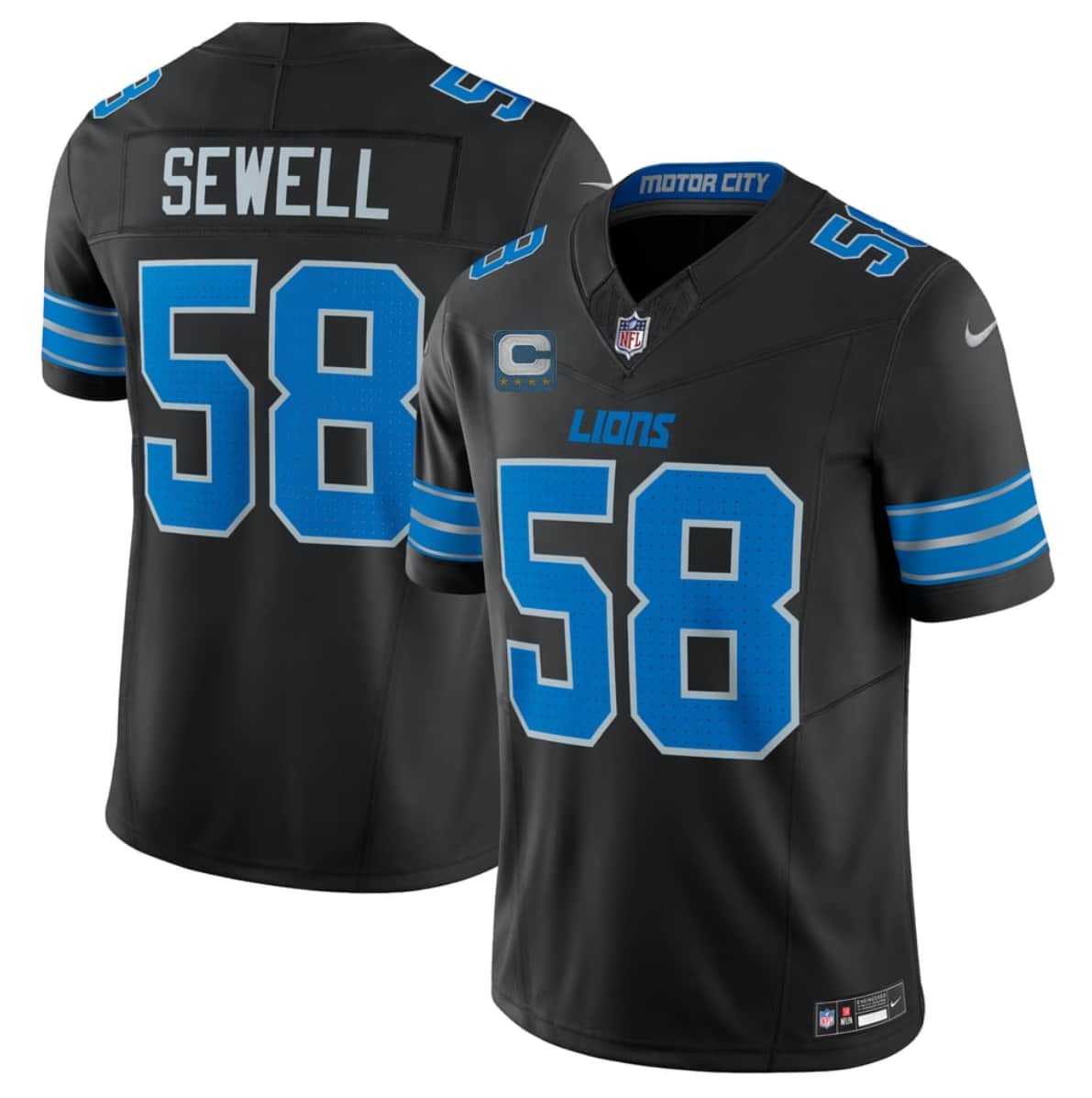 Mens Detroit Lions #58 Penei Sewell Black 2026 With 4-Star C Patch F.U.S.E. Vapor Limited Stitched Jersey