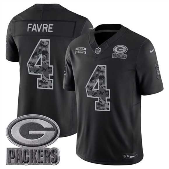 Mens Green Bay Packers #4 Brett Favre Black 2026 F.U.S.E. Salute to Service Limited Stitched Jersey