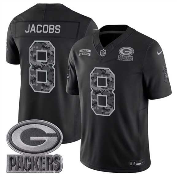Mens Green Bay Packers #8 Josh Jacobs Black 2026 F.U.S.E. Salute to Service Limited Stitched Jersey