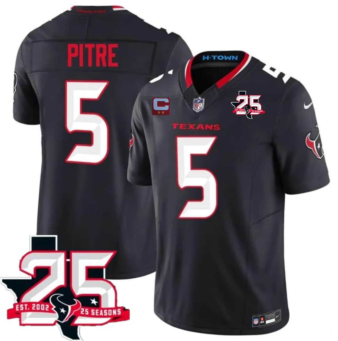 Mens Houston Texans #5 Jalen Pitre Navy 2nd Alternate 2026 With 25th Anniversary Patch And 2-Star C Patch F.U.S.E. Vapor Limited Stitched Jersey->houston texans->NFL Jersey Mens Houston Texans #5 Jalen Pitre Navy 2nd Alternate 2026 With 25th Anniversary Patch And 2-Star C Patch F.U.S.E. Vapor Limited Stitched Jersey->houston texans->NFL Jersey