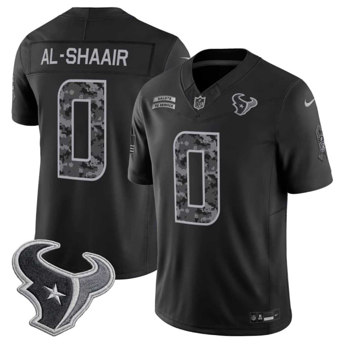 Mens Houston Texans #0 Azeez Al-Shaair Black F.U.S.E. 2026 Salute to Service Limited Stitched Jersey->houston texans->NFL Jersey Mens Houston Texans #0 Azeez Al-Shaair Black F.U.S.E. 2026 Salute to Service Limited Stitched Jersey->houston texans->NFL Jersey