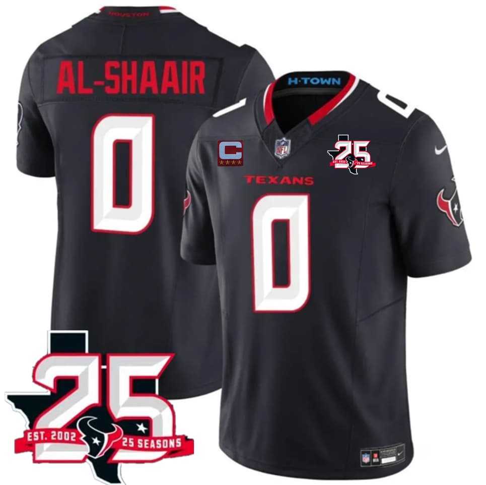 Mens Houston Texans #0 Azeez Al-Shaair Navy 2nd Alternate 2026 With 25th Anniversary Patch And 4-Star C Patch F.U.S.E. Vapor Limited Stitched Jersey->houston texans->NFL Jersey Mens Houston Texans #0 Azeez Al-Shaair Navy 2nd Alternate 2026 With 25th Anniversary Patch And 4-Star C Patch F.U.S.E. Vapor Limited Stitched Jersey->houston texans->NFL Jersey