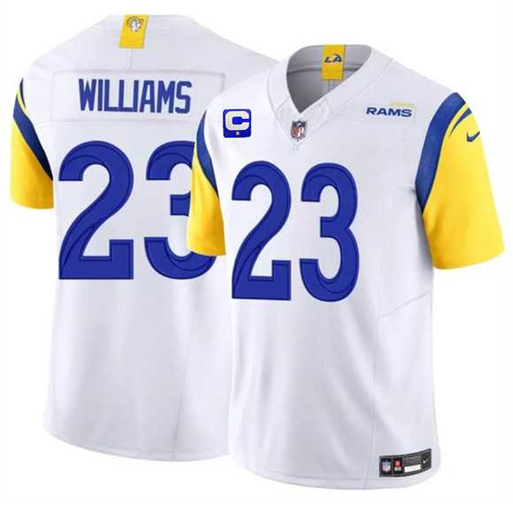Mens Los Angeles Rams #23 Kyren Williams White 2025 F.U.S.E. With 1-Star C Patch Vapor Untouchable Stitched Jersey Dzhi