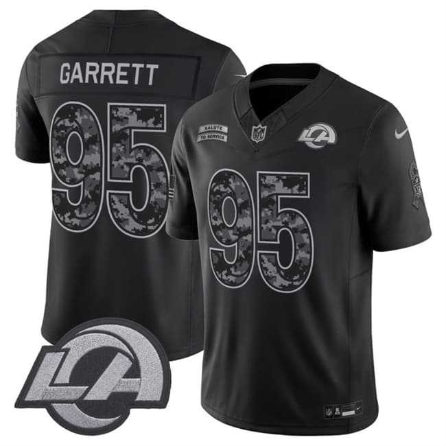 Mens Los Angeles Rams #95 Myles Garrett Black 2026 F.U.S.E. Salute to Service Limited Stitched Jersey