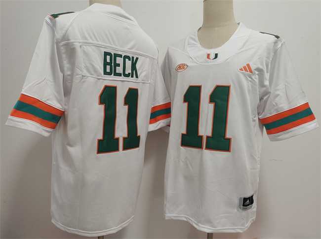 Mens Miami Hurricanes #11 Carson Beck White Stitched Football Jersey
