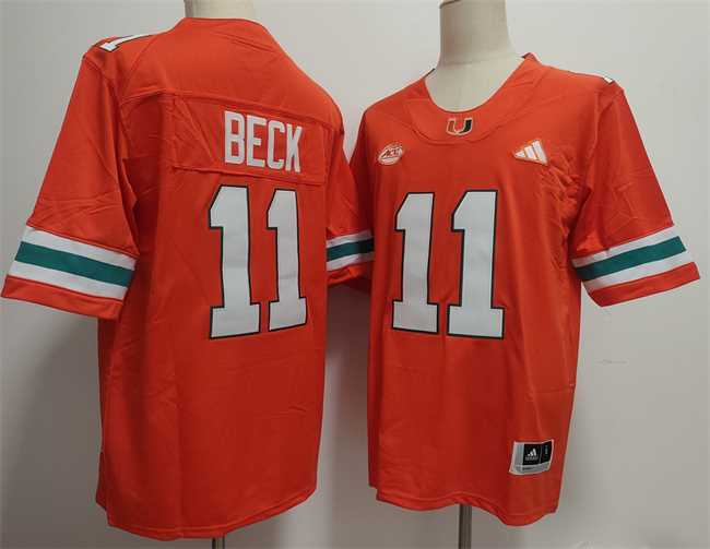Mens Miami Hurricanes #11 Carson Beck Orange Stitched Football Jersey