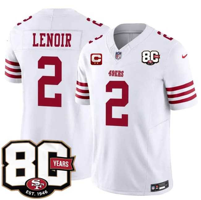 Mens San Francisco 49ers #2 Deommodore Lenoir White 2026 F.U.S.E. With 80th Anniversary & 2-Star C Patch Vapor Untouchable Limited Stitched Jersey