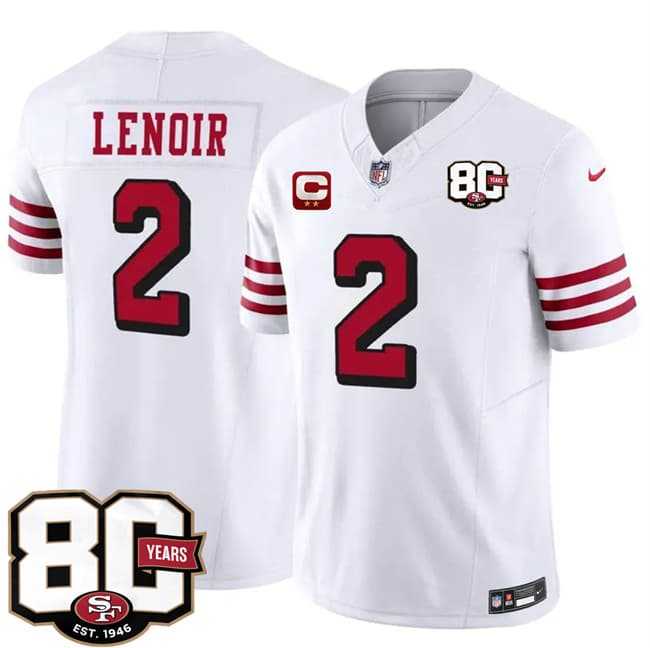 Mens San Francisco 49ers #2 Deommodore Lenoir New White 2026 F.U.S.E. With 80th Anniversary & 2-Star C Patch Vapor Untouchable Limited Stitched Jersey